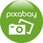 Pixabay Logo and link to pixabay website
